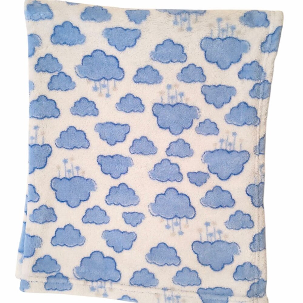 Cutie Pie Blue Clouds Stars Security Lovey Blanket 32" X 34"